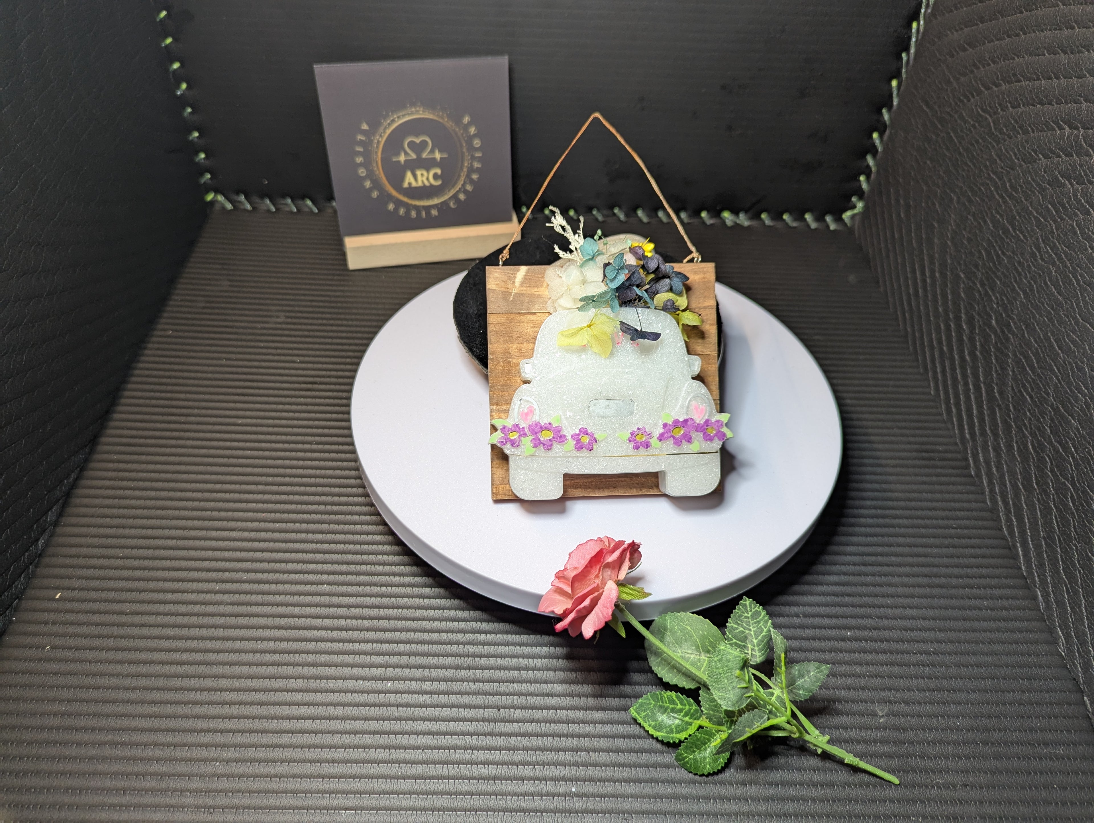Playful Small Mauve Flower Car Plaque