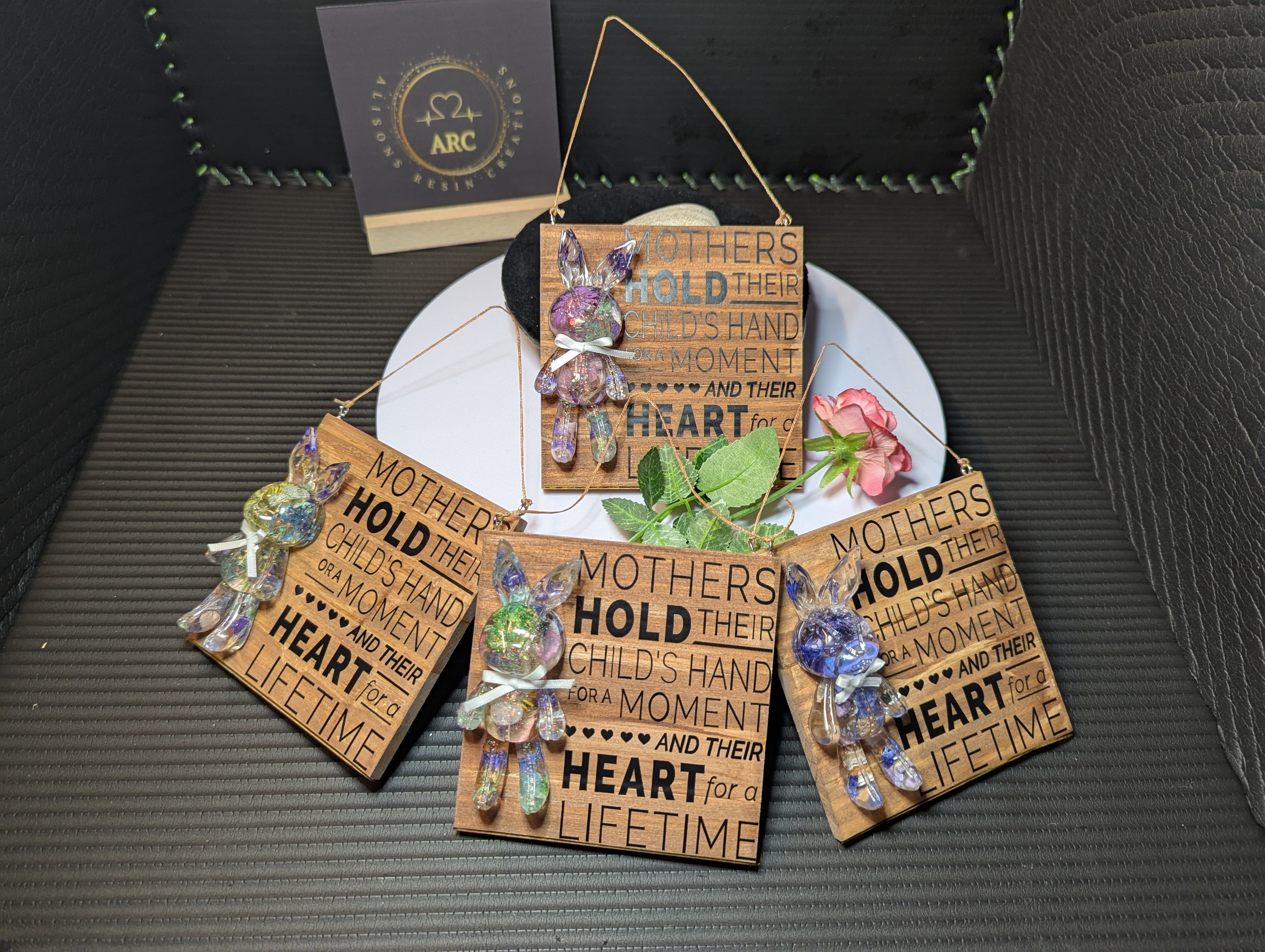 Playful Resin Bunny with Heartfelt Mothers Quote Plaque
