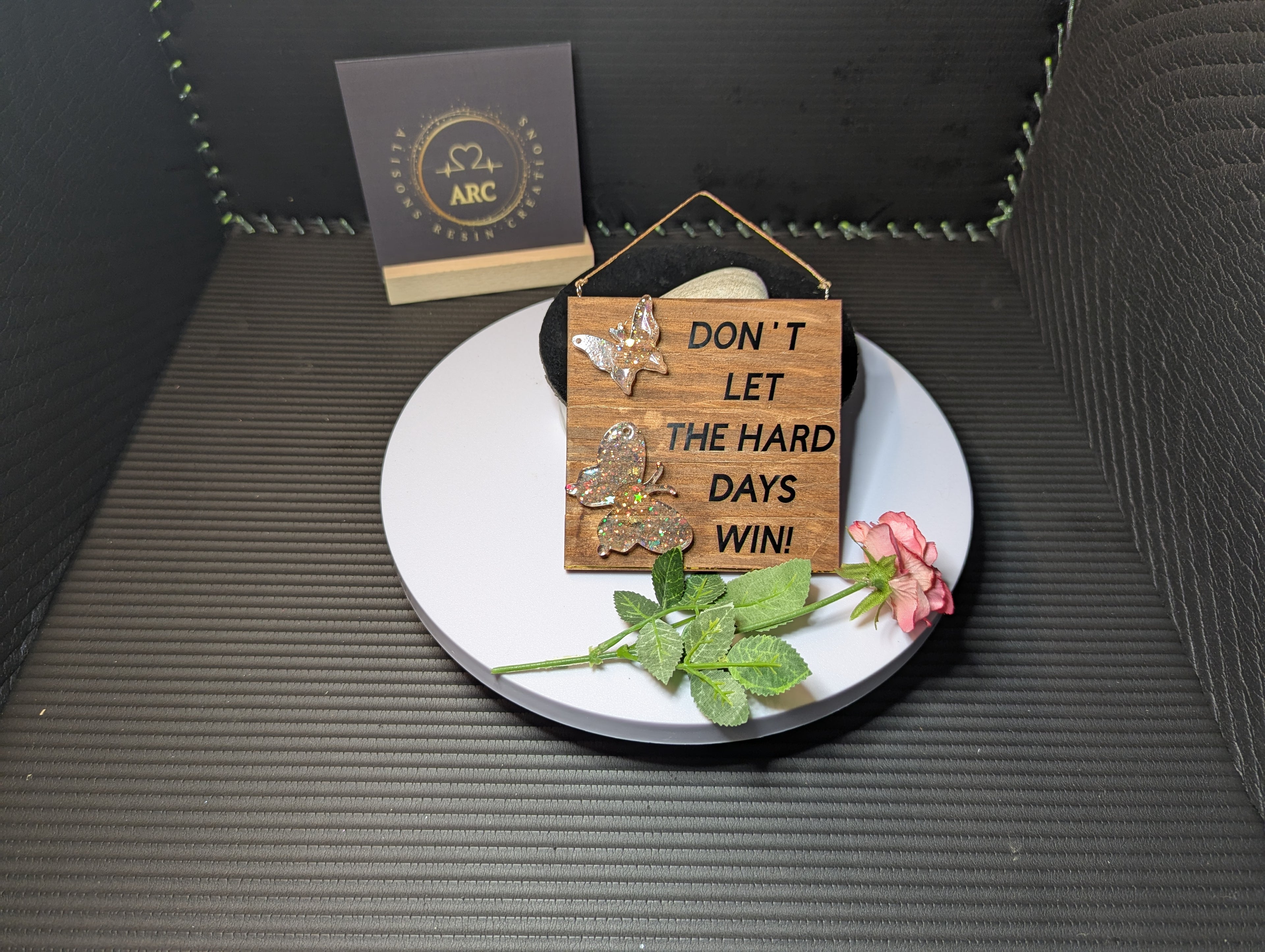 Wooden Plaque with Uplifting Quote and resin butterfly's