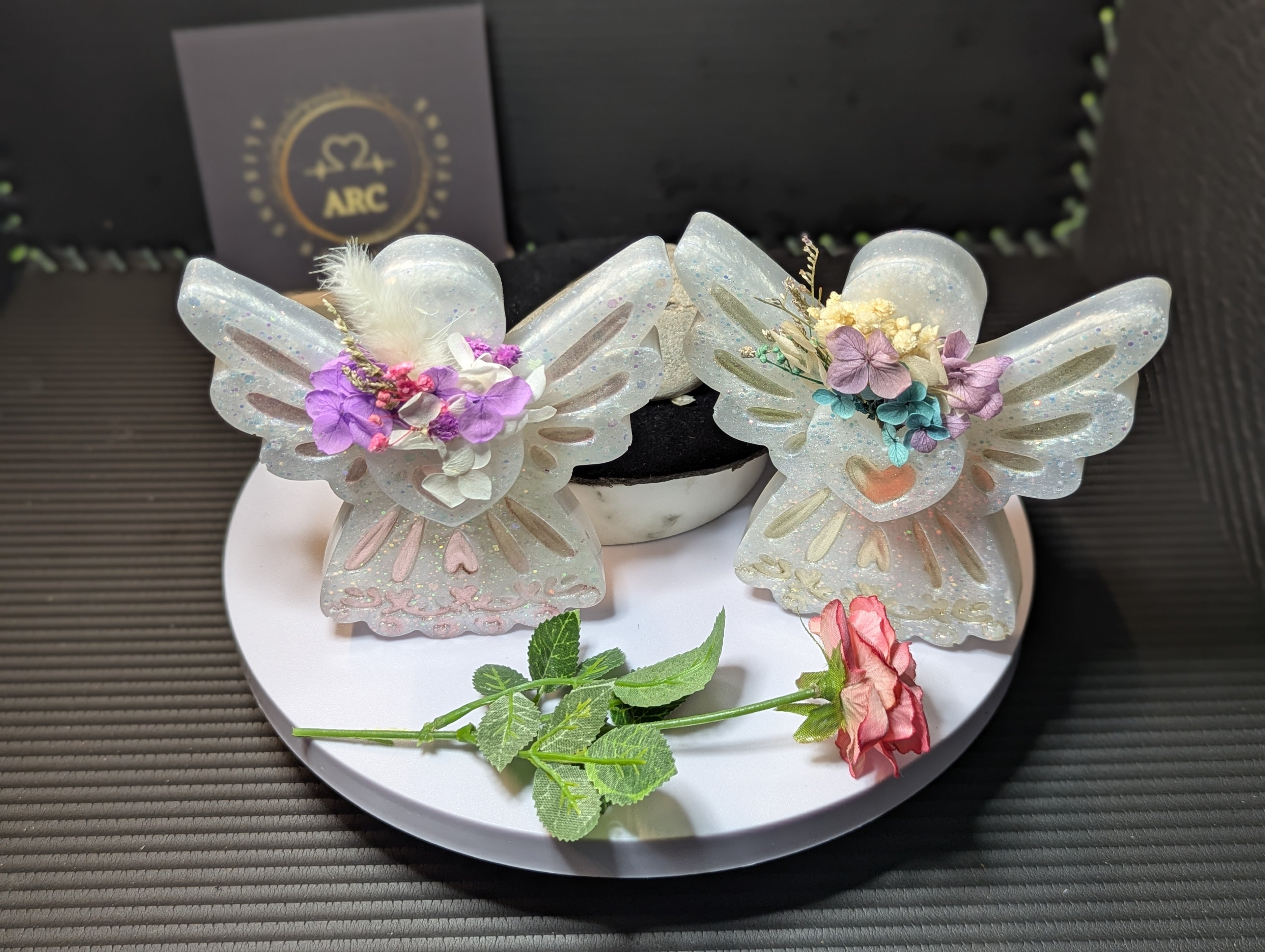 Resin Angel Holding Beautiful Bouquet Of Flowers