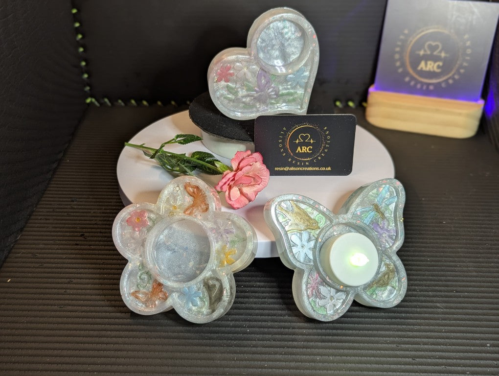 Colourful Candle holders in shape of Butterfly, Heart, flower