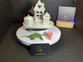Lovely tray with 2 houses with dried flowers attached and a candle holder
