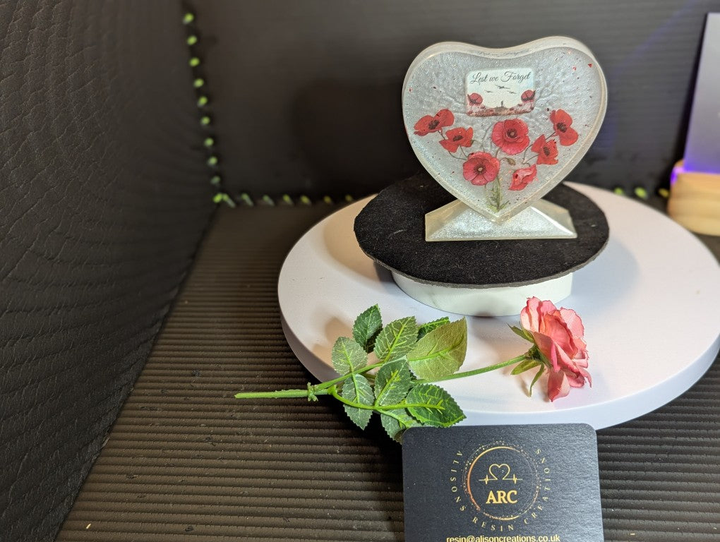 Remembrance Heart with stand includes Poppies and Planes